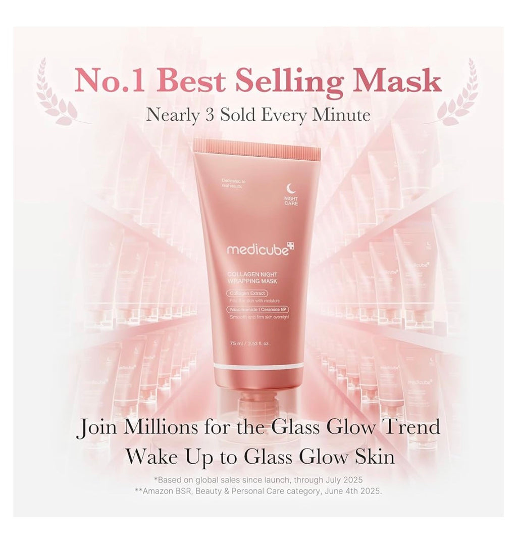 medicube Wrapping Mask Collagen Overnight Peel Off Facial Mask | Elasticity & Hydration Care, Reduces Sagging & Dullness | Hydrolyzed Collagen For Glowing Skin | Korean Skin Care, 2.53 fl.oz