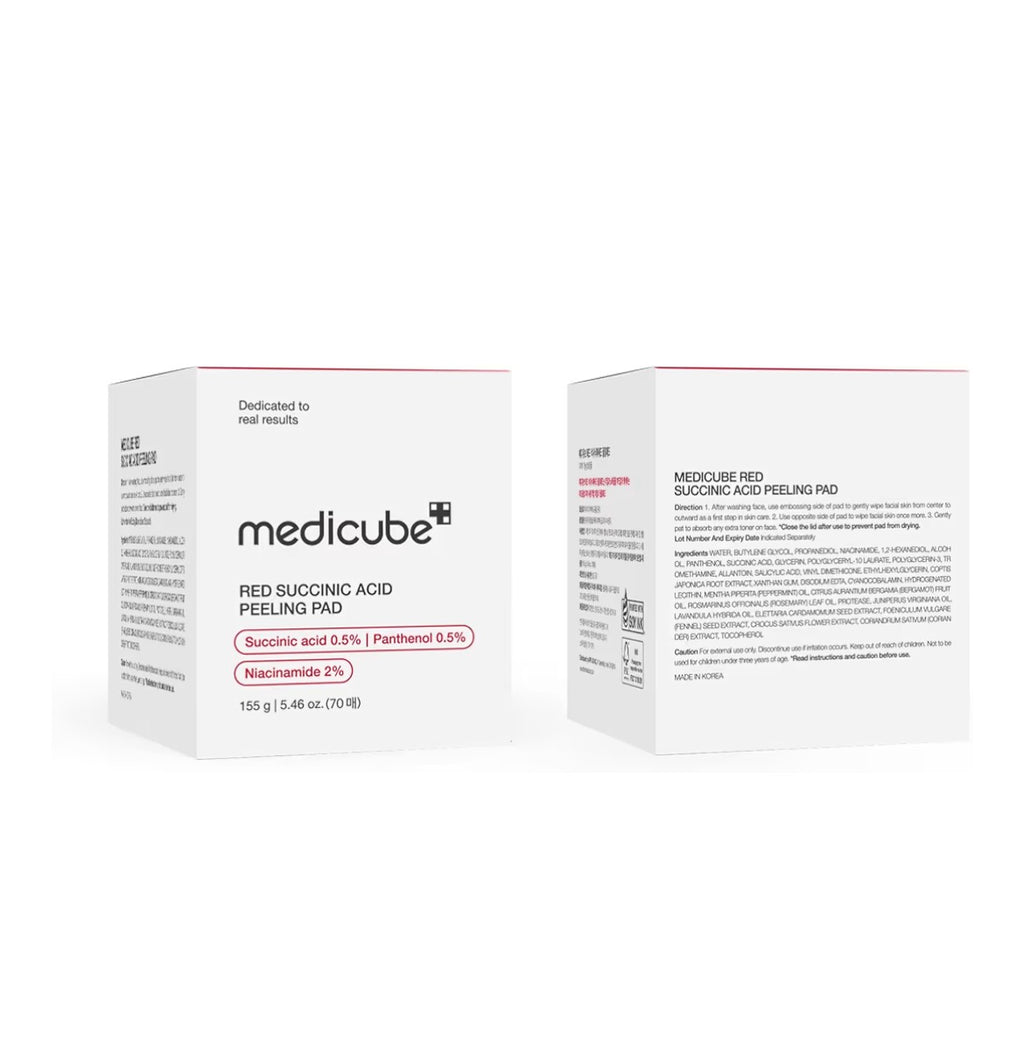 medicube Red Succinic Acid Panthenol Facial Peeling Pads - Exfoliating Toner Pads for Breakout-Prone Skin with Niacinamide, AHA, BHA, and Soothing Panthenol - Non-Comedogenic
