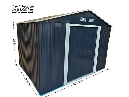 10 * 10 feet sloping roof garden outdoor galvanized metal garden tool storage shed with lock